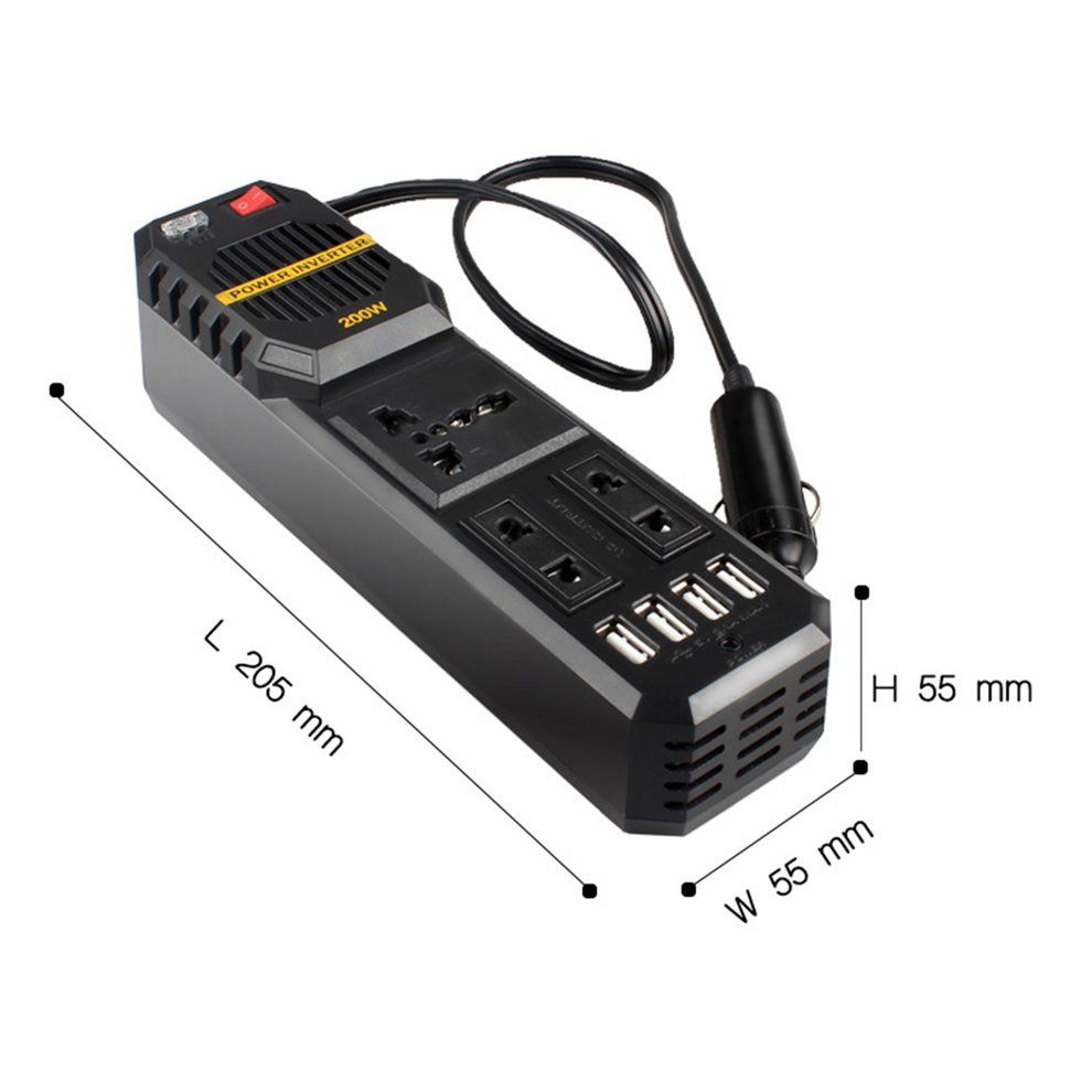 200W Mini  Ar Vehi Le Inverter   12V To A  220V High-power Power Inverter-Black