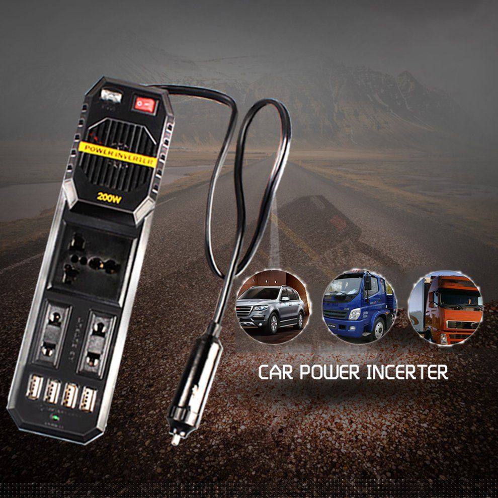 200W Mini  Ar Vehi Le Inverter   12V To A  220V High-power Power Inverter-Black