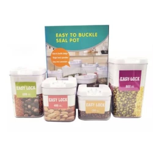 Airtight Plastic Easy Buckle Seal Pot Storage Containers - 4 Piece Set