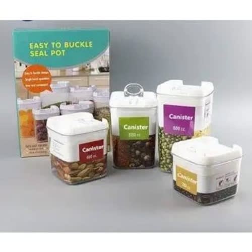 Airtight Plastic Easy Buckle Seal Pot Storage Containers - 4 Piece Set