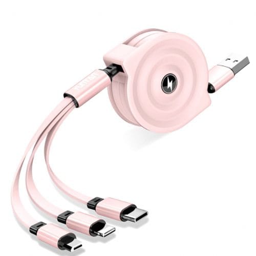 3 In 1 Multi Usb Retractable Charger Cable - Pink