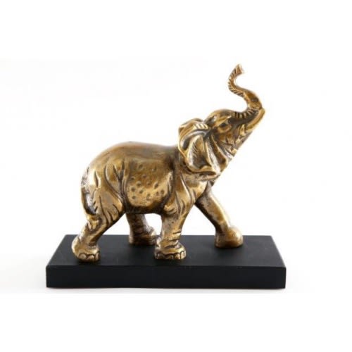 Figurine Brass Elephant With Wood Base