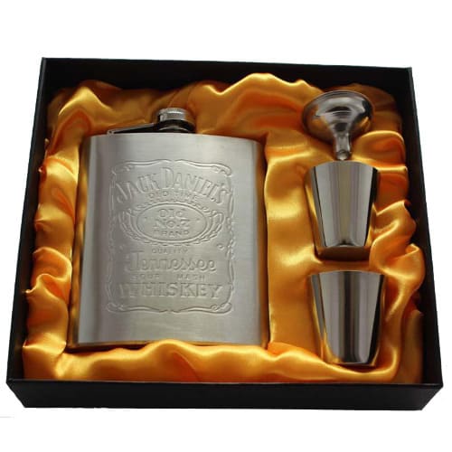 On The Go Jack Daniels Branded Hip Liquor Whisky Flask Set