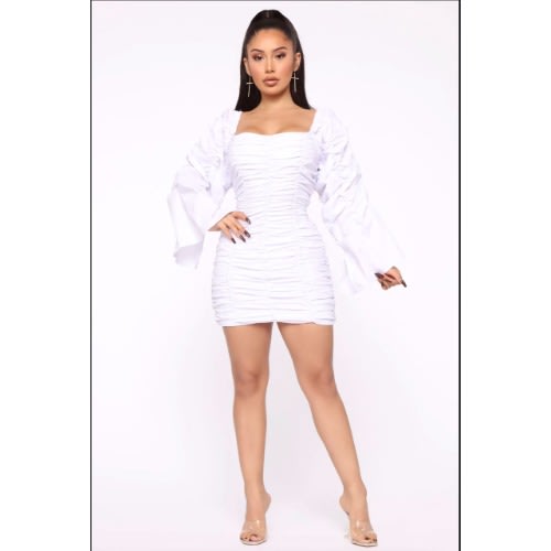 Fancy Ruffled Dress- White