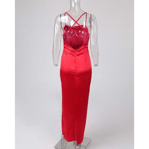 Long Dinner Dress With Slit - Red
