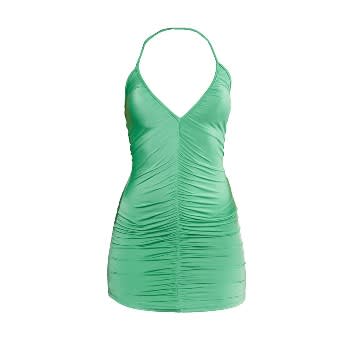 Green Ruched Centre Halterneck Slinky Bodycon Dress