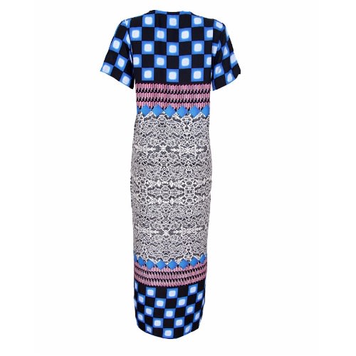Boxter Square Print Maxi Dress with Neck Detail - Blue