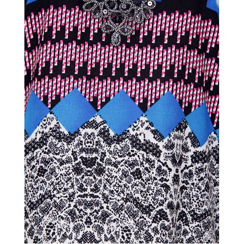 Boxter Square Print Maxi Dress with Neck Detail - Blue