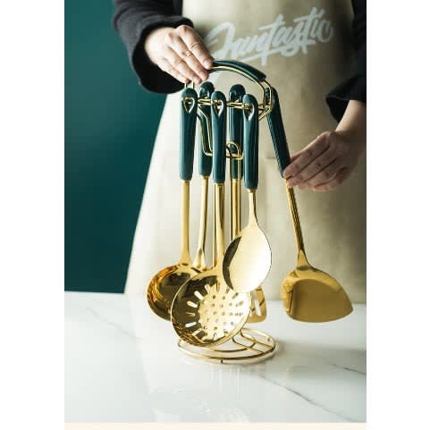 Nordic - Gold Stainless Steel Cooking Spoon Set -  7 Pieces