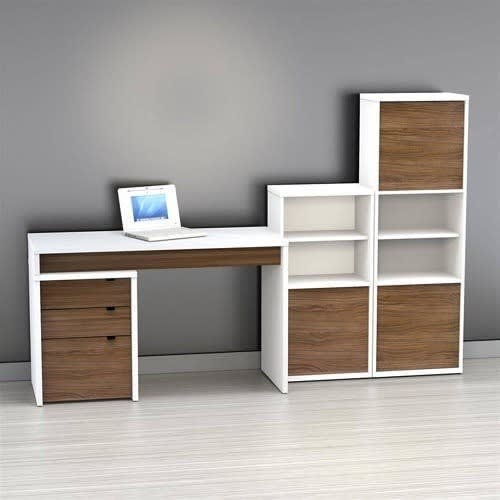 J Best Venture Computer Desk - Large - White & Espresso