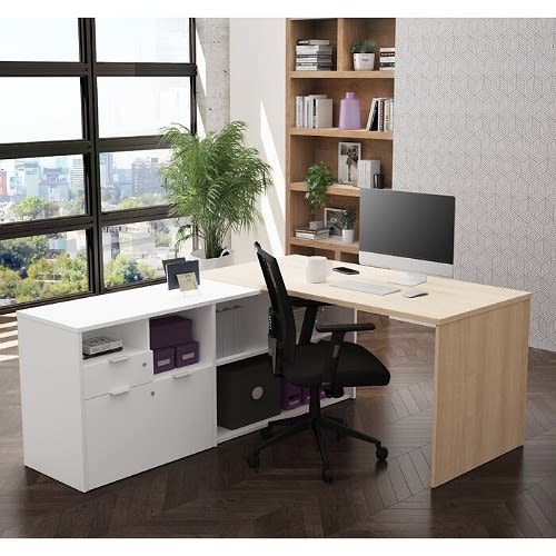 Reversible L-shape Executive Desk -Maple & white