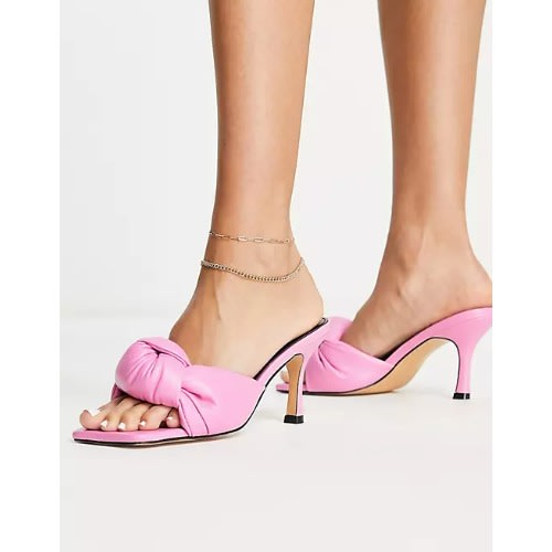 Knotted Mid Heel Mules – Pink