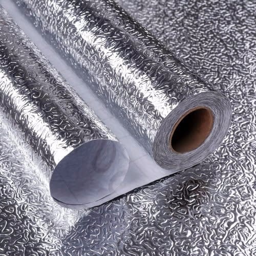Oil And Water Proof Adhesive Kitchen Aluminum Foil Stickers - Silver