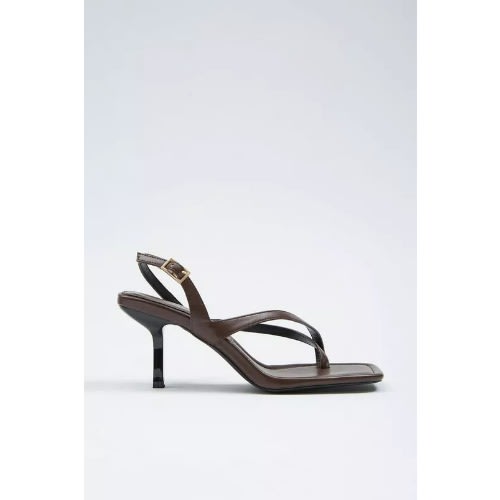Toe Thong Heeled Sandal - Brown