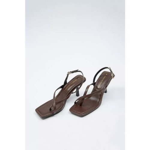 Toe Thong Heeled Sandal - Brown