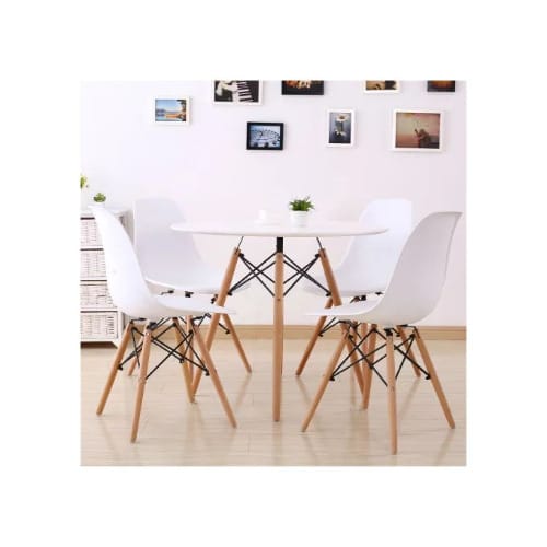 Dining Table With 4 Leg Wooden Chairs - White