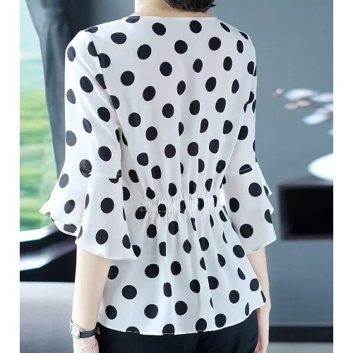 Polka Dot Peplum Blouse- White