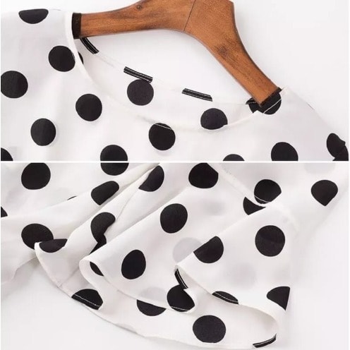 Polka Dot Peplum Blouse- White