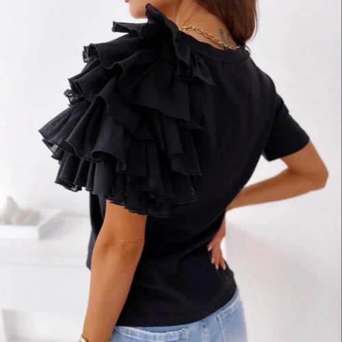 Side Frill Top- Black