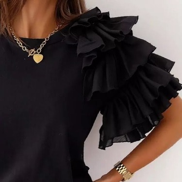Side Frill Top- Black