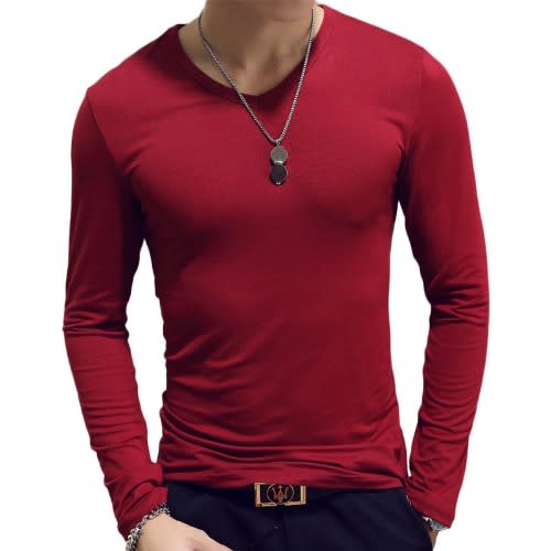 Long Sleeve Slim Fit Tees - Wine