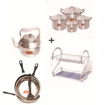 Kitchen Bundle - Pots, Frying Pan, Kettle & Plate Rack