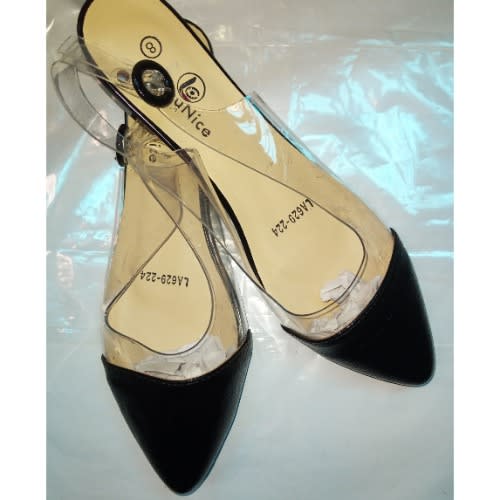 Croc Leather Transparent Sling Back Sandal - Black