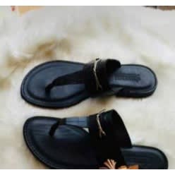 Ladies Black Fancy Leather Slippers