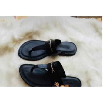 Ladies Black Fancy Leather Slippers