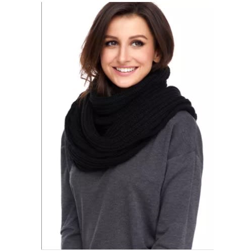 Pom Pom Ribbed Knit Scarf - Black