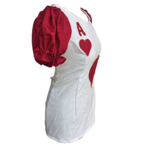 Ladies Red And White Ace Of Hearts Tshirt Top With Puffy Short Sleeves