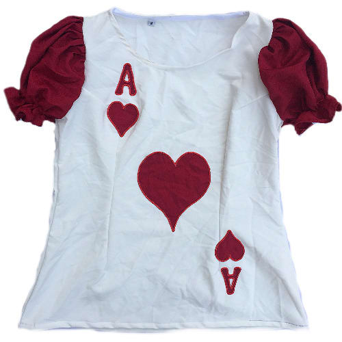 Ladies Red And White Ace Of Hearts Tshirt Top With Puffy Short Sleeves