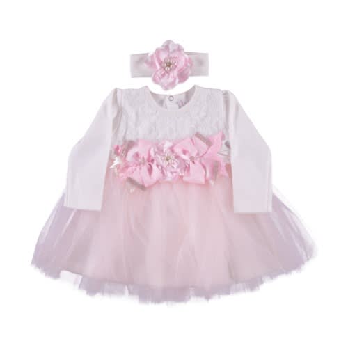 Baby Girl Full Roses Dress  With Beads Light Pink