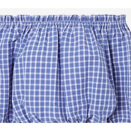 Gingham Print Cropped Bardot Blouse - Blue
