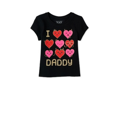 I Love Daddy Print Glitter Top- Black