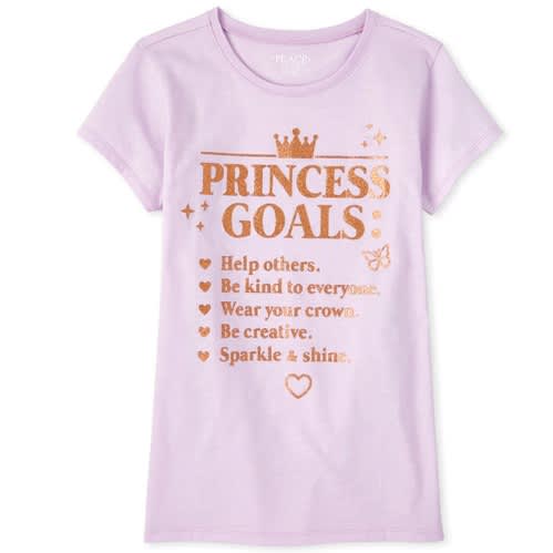 Girl's Glitters Princess Goals Graphic Top - Haze Lilac And Gold