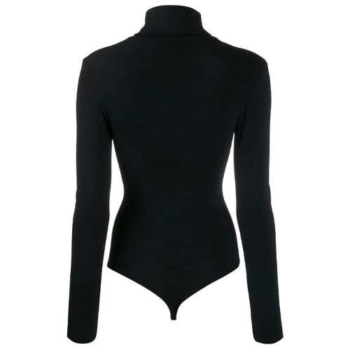 Women's Mock Turtle Neck Tank Bodysuit Long Sleeve- Black