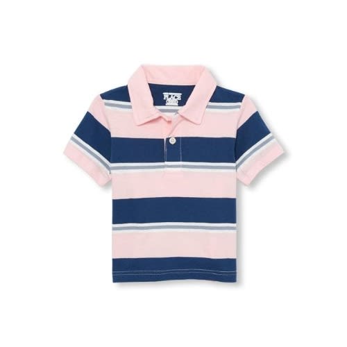 Toddler Boys Short Sleeve Striped Jersey Polo-pink Rose 12-18m