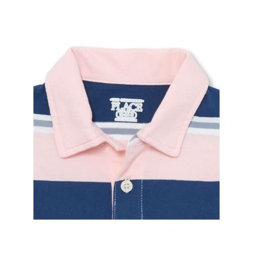 Toddler Boys Short Sleeve Striped Jersey Polo-pink Rose 12-18m