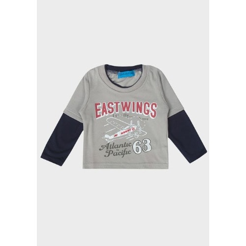 Boys Mock Long Sleeve Top- Grey Colour