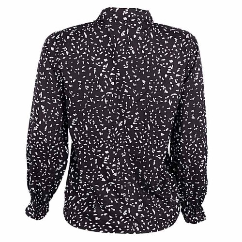 Patch Print Tie Neck Blouse- Black