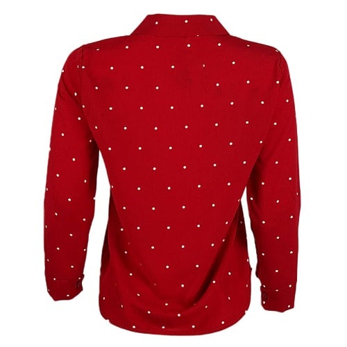 Dotted Long Sleeve  Cotton Blouse- Red