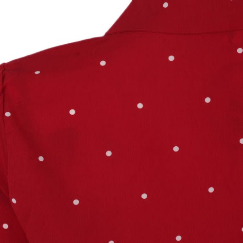 Dotted Long Sleeve  Cotton Blouse- Red