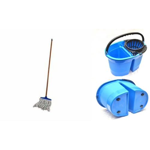 Double Sided Mop Bucket With Wheels + Mop Stick With Long Handle