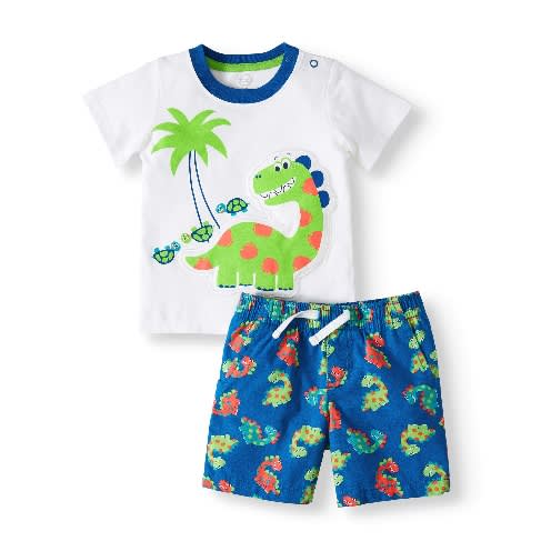 Baby Boy 3d Interactive Graphic Tshirt & Short Set- Dinosaur