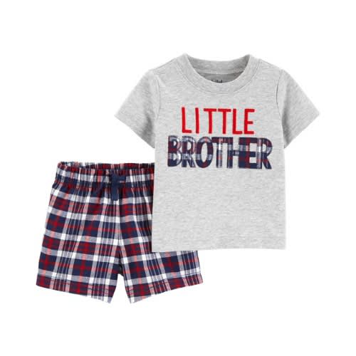 Child Of Mine Baby Boy Short Sleeve T Shirt & Plaid Short 2pc Set