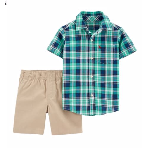 Baby Boy's Cotton Plaid Shirt & Shorts - 2 Piece Set