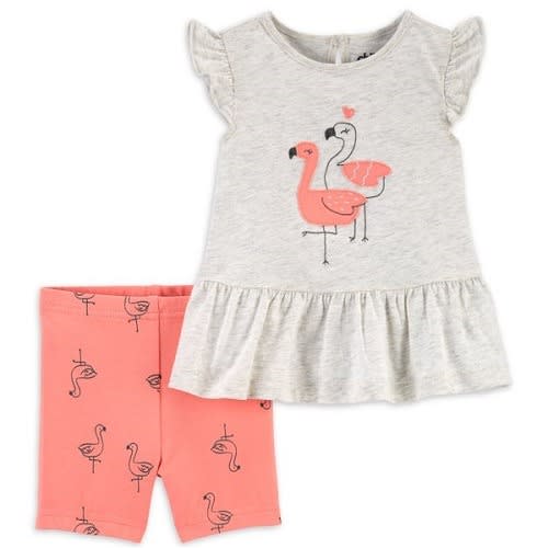 Child Of Mine Baby Girls Peplum Top & Shorts Outfit Set - Flamingo