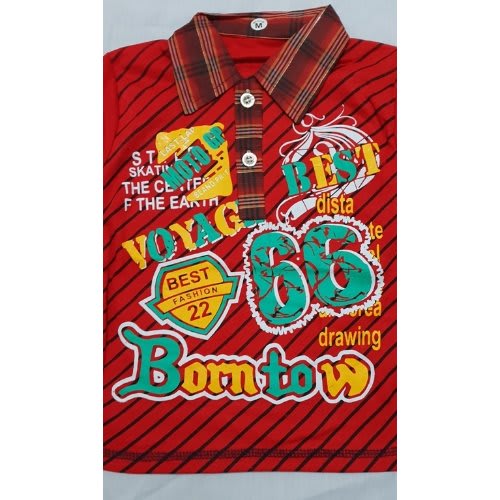 Boys Long Sleeve Checked Collar T-Shirt With Jeans Trouser - 2 Piece Set - Red