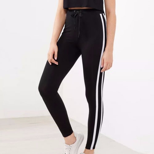 White Stripes Black Leggings For Women